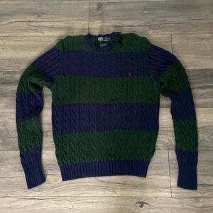 Green and blue polo cable knit sweater
